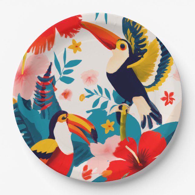 Tropical paper party plates (Front)
