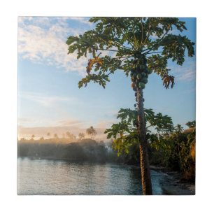 Tropical Paradise At Sunset, Fiji Tile