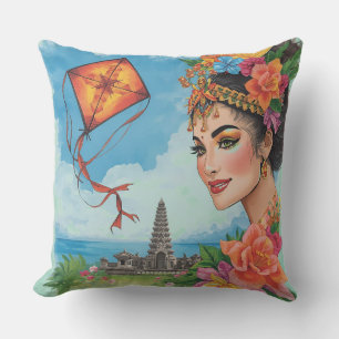 Tropical Paradise, Bali Dancer,Kite, Temple, Beach Cushion