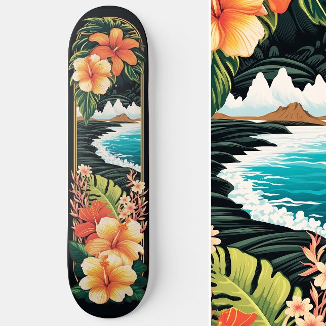 Tropical Paradise Beach & Flowers Art Skateboard (Tropical Paradise Beach & Flowers Art Skateboard)