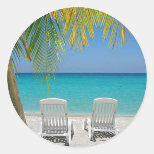 Tropical paradise beach in the Caribbean Classic Round Sticker