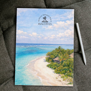 Tropical Paradise Beach, Maldives   Watercolor Postcard
