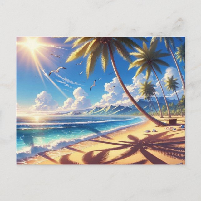 Tropical Paradise Beach Painting Postcard (Front)
