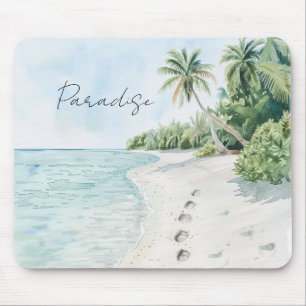 Tropical Paradise Beach Palm Trees Mouse Pad