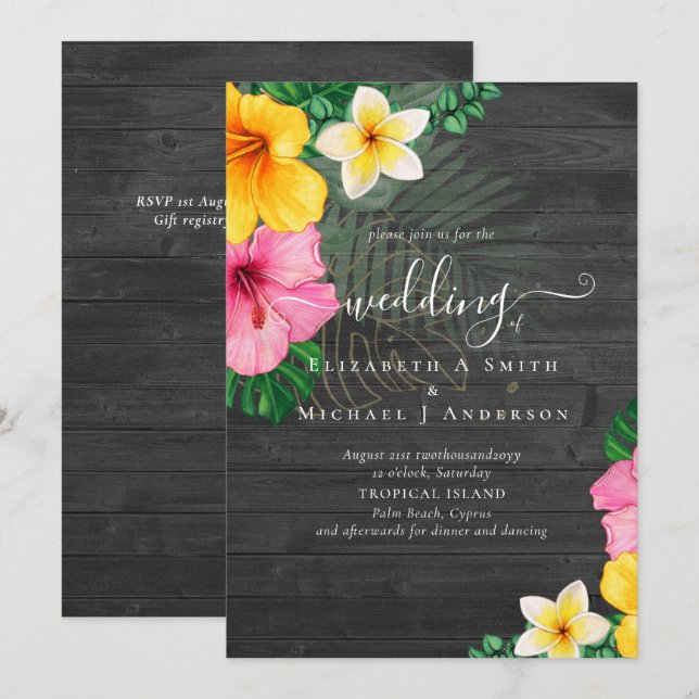Tropical Paradise Beach Wedding Vibrant Florals (Front/Back)