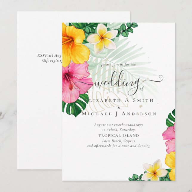 Tropical Paradise Beach Wedding Vibrant Florals (Front/Back)