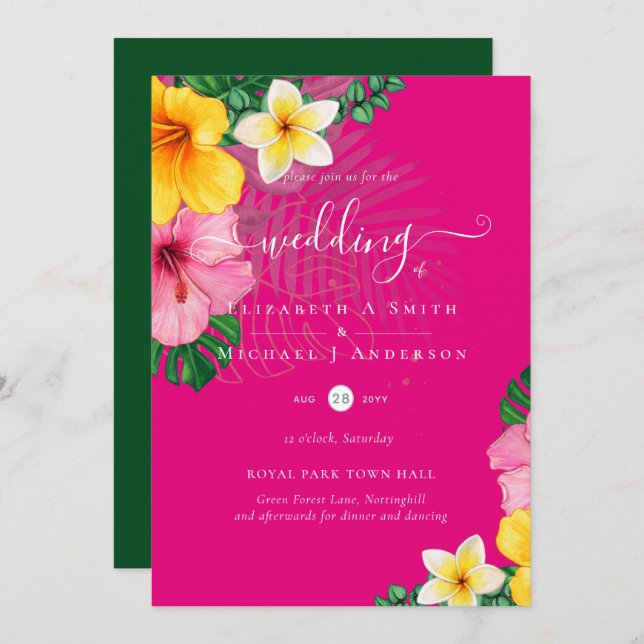 Tropical Paradise Beach Wedding Vibrant Florals (Front/Back)