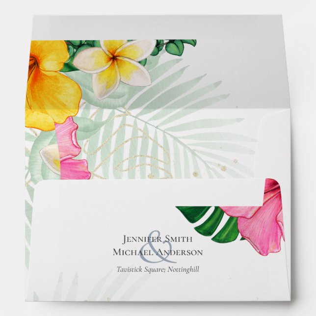 Tropical Paradise Beach Wedding Vibrant Florals Envelope (Back (Bottom))