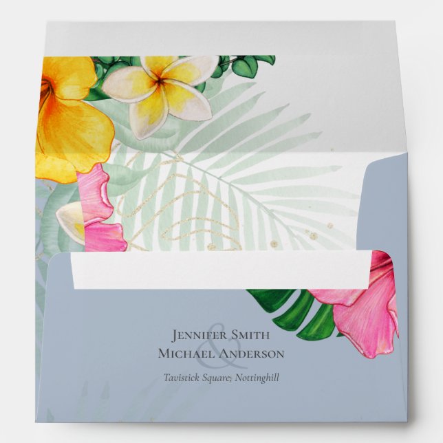 Tropical Paradise Beach Wedding Vibrant Florals Envelope (Back (Bottom))
