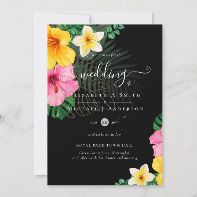 Tropical Paradise Beach Wedding Vibrant Florals Invitation (Front)