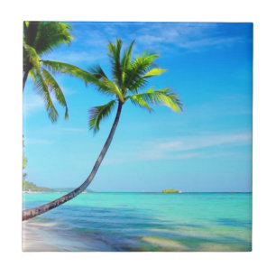 Tropical Paradise Beautiful Beach and Palm Trees  Tile