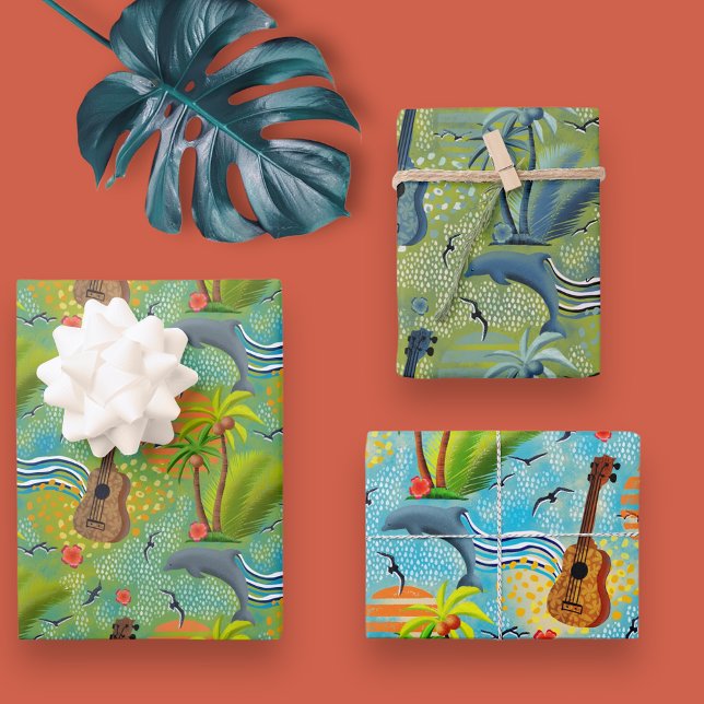 Tropical paradise blue green  wrapping paper sheet (Creator Uploaded)