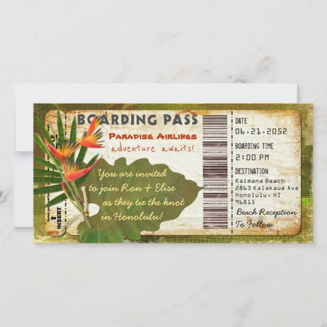 Tropical Paradise Boarding Pass Invitation (Front)
