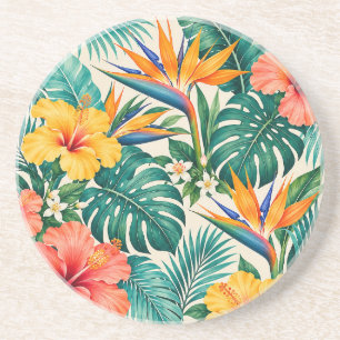 Tropical Paradise Botanical Floral Pattern Coaster
