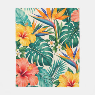 Tropical Paradise Botanical Floral Pattern Fleece Blanket