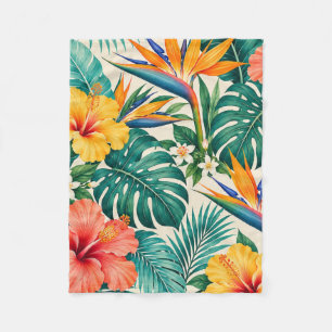 Tropical Paradise Botanical Floral Pattern Fleece Blanket