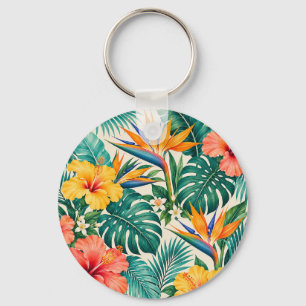 Tropical Paradise Botanical Floral Pattern Key Ring