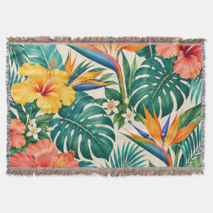 Tropical Paradise Botanical Floral Pattern Throw Blanket