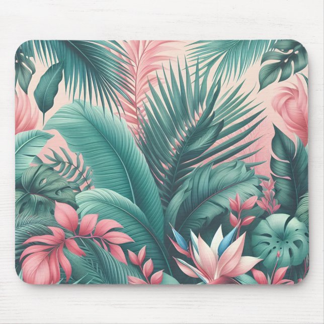 Tropical Paradise Botanical Pattern Mouse Pad (Front)