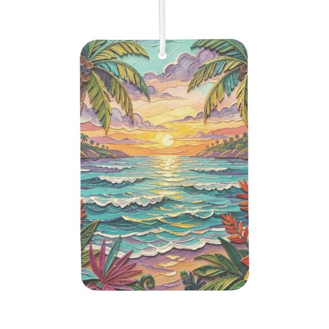 Tropical Paradise | Coastal Beach Scene Impasto Car Air Freshener (Front)