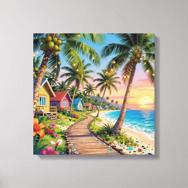 Tropical Paradise Coastal Seaside Cottage Ocean  Canvas Print (Front)
