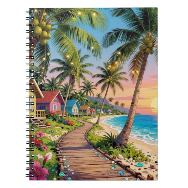Tropical Paradise Coastal Seaside Cottage Ocean  Notebook (Front)