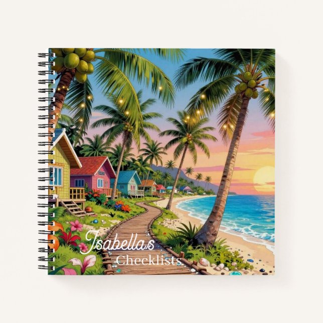 Tropical Paradise Coastal Seaside Cottage Ocean  Notebook (Front)