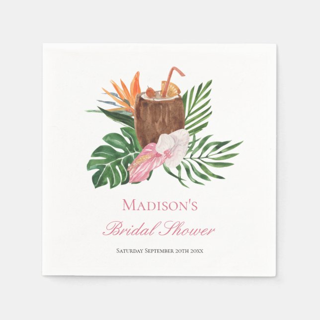 Tropical Paradise Cocktail  & Floral Bridal Shower Napkin (Front)