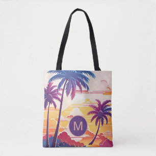 Tropical Paradise Cool Digital Art Monogram Tote Bag