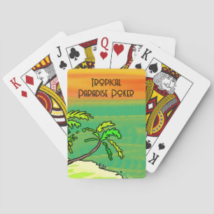 Tropical Paradise Desert Island Orange Sunset Playing Cards