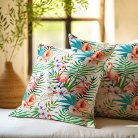 Tropical Paradise Flamingo Flowers Leaves