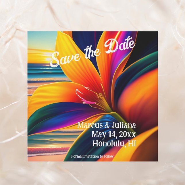 Tropical Paradise Flowers Save the Date Square Card (Creator Uploaded)
