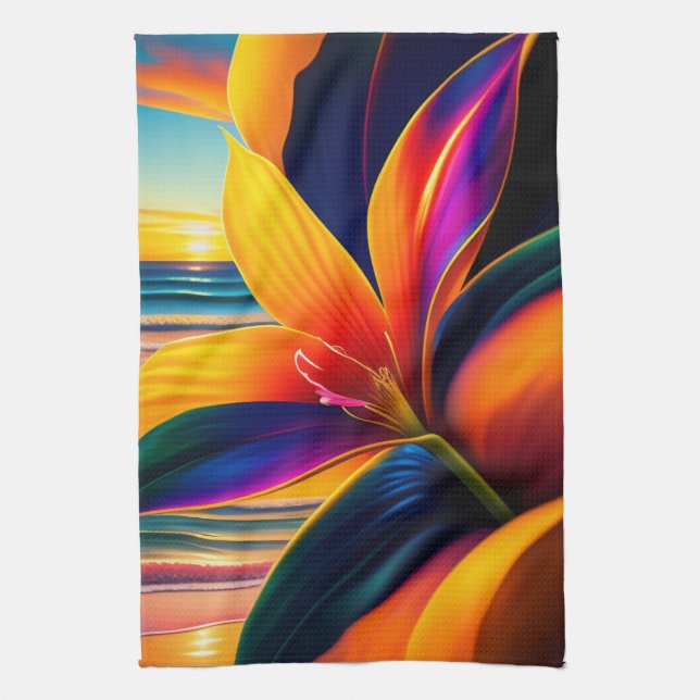 Tropical Paradise Flowers  Tea Towel (Vertical)