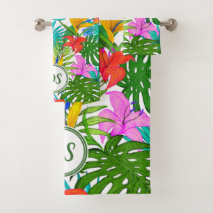 Tropical Paradise Foliage & Flora – Monogram Bath Towel Set