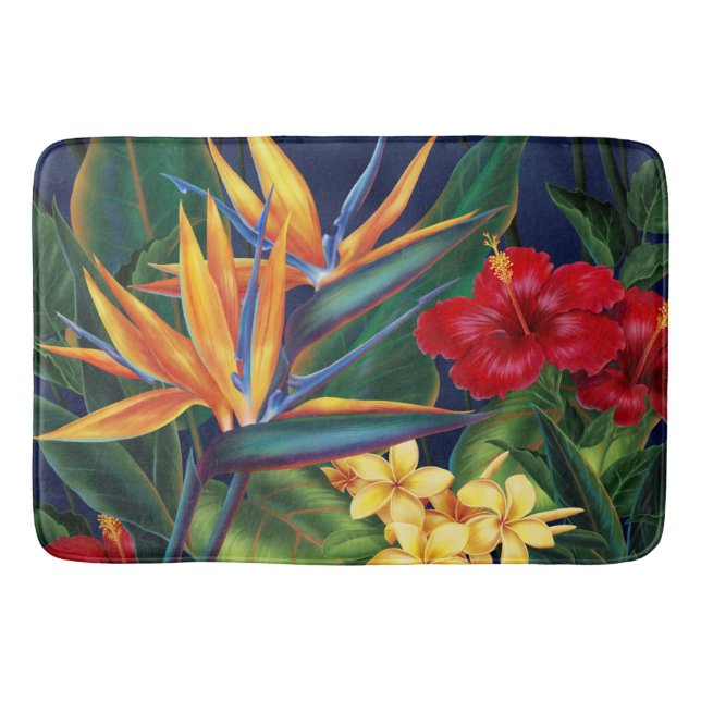 Tropical Paradise Hawaiian Floral Bath Mat (Front)