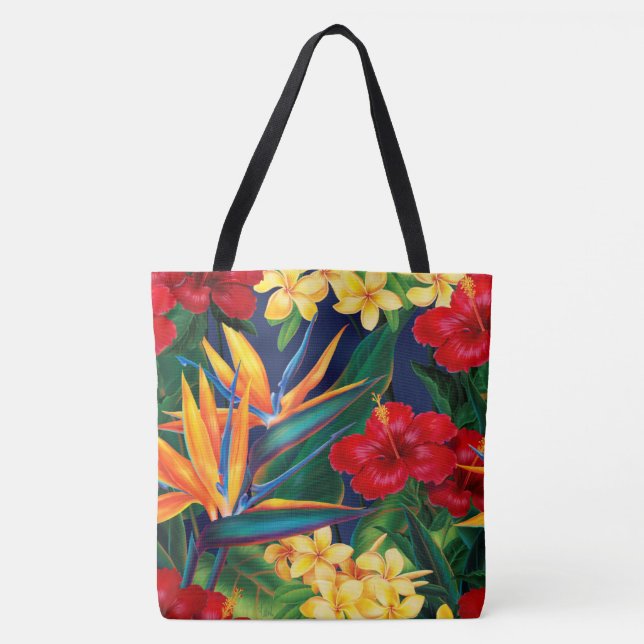 Tropical Paradise Hawaiian Floral Beach Bag (Front)