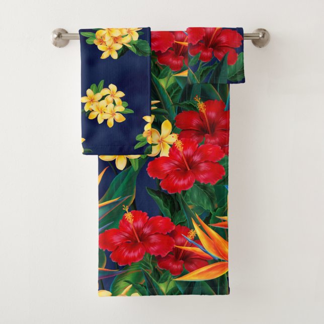 Tropical Paradise Hawaiian Floral Coordinates Bath Towel Set (Insitu)