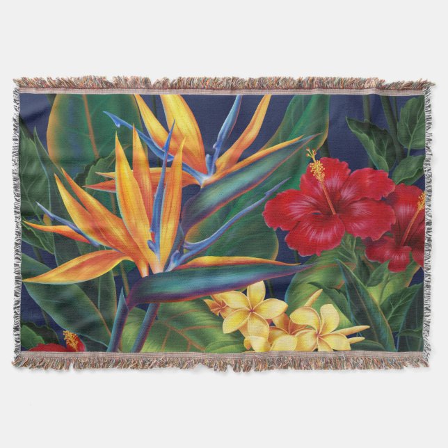 Tropical Paradise Hawaiian Floral Throw Blanket (Front)