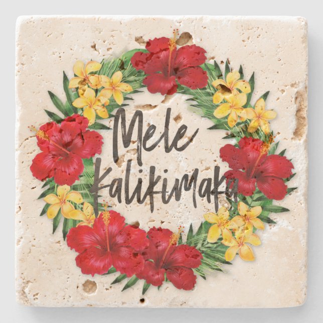 Tropical Paradise Hawaiian Holiday Wreath Stone Coaster (Front)