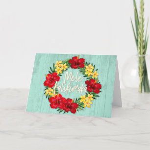 Tropical Paradise Hawaiian Holiday Wreath Wood Card