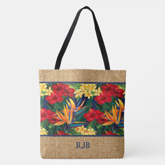 Tropical Paradise Hawaiian Monogram Beach Bag (Front)