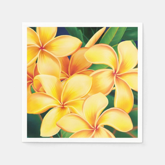 Tropical Paradise Hawaiian Plumeria Floral Napkin (Front)