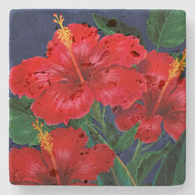Tropical Paradise Hibiscus Stone Tiki Bar Coaster (Front)