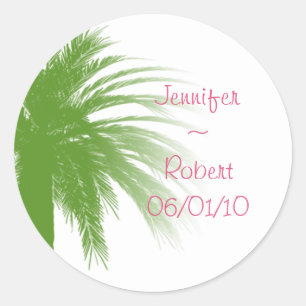 Tropical Paradise in Green and Pink Classic Round Sticker
