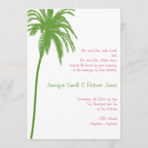 Tropical Paradise in Green Pink Wedding Invitation