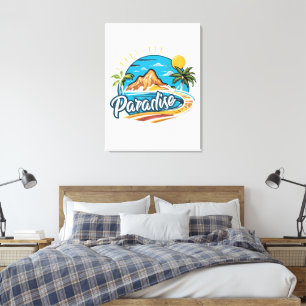 Tropical Paradise Island Logo Art Canvas Print