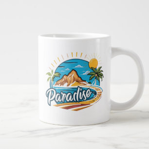 Tropical Paradise Island Logo Art Large Coffee Mug