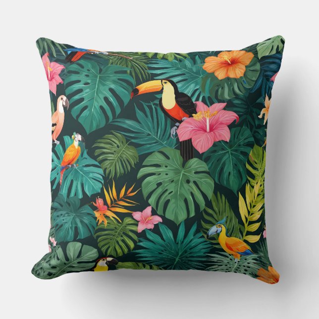 Tropical Paradise Jungle Pattern Cushion (Front)