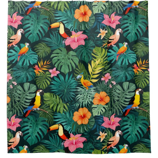 Tropical Paradise Jungle Pattern Shower Curtain (Front)