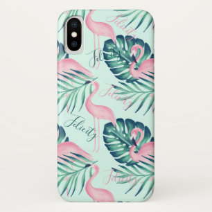 Tropical Paradise Palm Leaf & Pink Flamingo Name Case-Mate iPhone Case